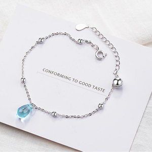 NEW 925 Sterling Silver Crystal Waterdrop Bracelet